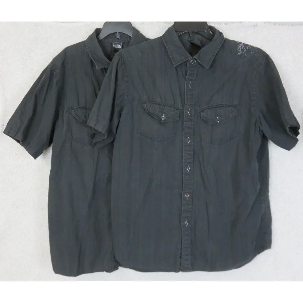 2 Mens The North‎ Face Short Sleeve Button Front Shirts Size L Cotton Black
